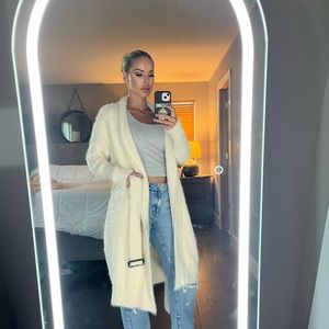 House Of CB fuzzy duster cardigan with belt